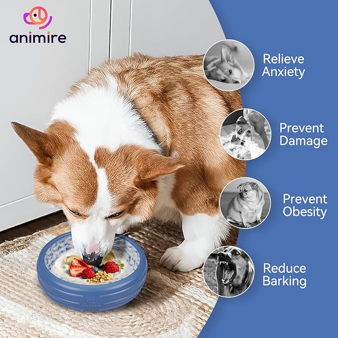 Dog Lick Bowl, Animire Freeze Lick Mat for Dogs, Non-Slip Slow Feeder Licking Bowl Enrichment Treat for Distraction Anxiety Relief, Food Grade Silicone, Dishwasher Safe(Dark Blue,L)