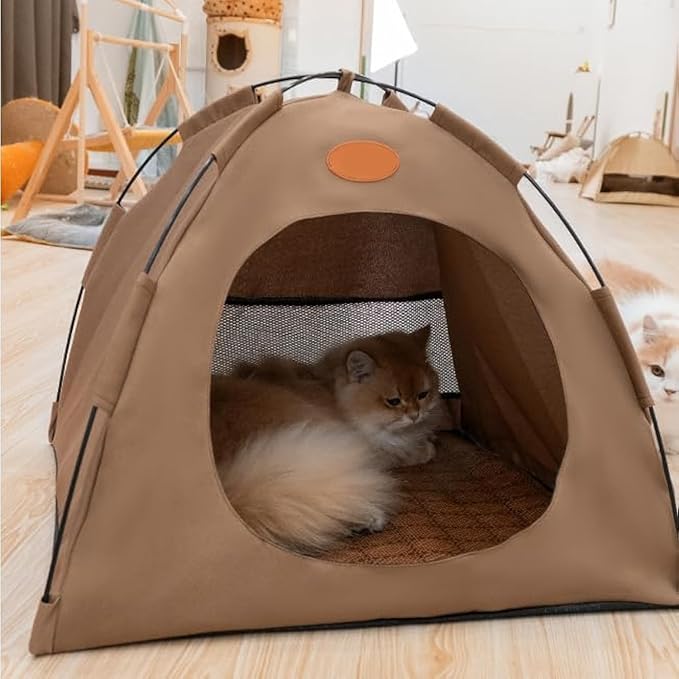 BreezyDen Pop-Up Pet Tent – Portable Indoor/Outdoor Cat Tent, Waterproof Pet Hideaway for Cats & Small Dogs with Mesh Window, Anti-Slip Base & Washable Design (Dark Gray, L (15 catties Kitten))