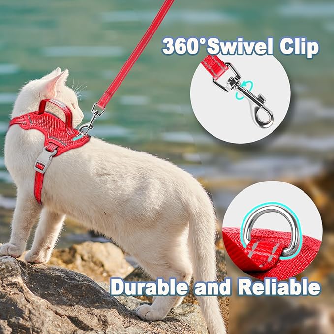 Cat Harness and Leash Set Escape Proof for Kitten Walking, Soft Adjustable Top Handle Vest Harnesses for Cats, Easy Control Breathable Reflective Small Medium Large, Red, S