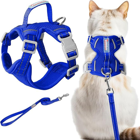 Cat Harness and Leash Set Escape Proof for Kitten Walking, Soft Adjustable Top Handle Vest Harnesses for Cats, Easy Control Breathable Reflective Small Medium Large, Sapphire Blue,XS