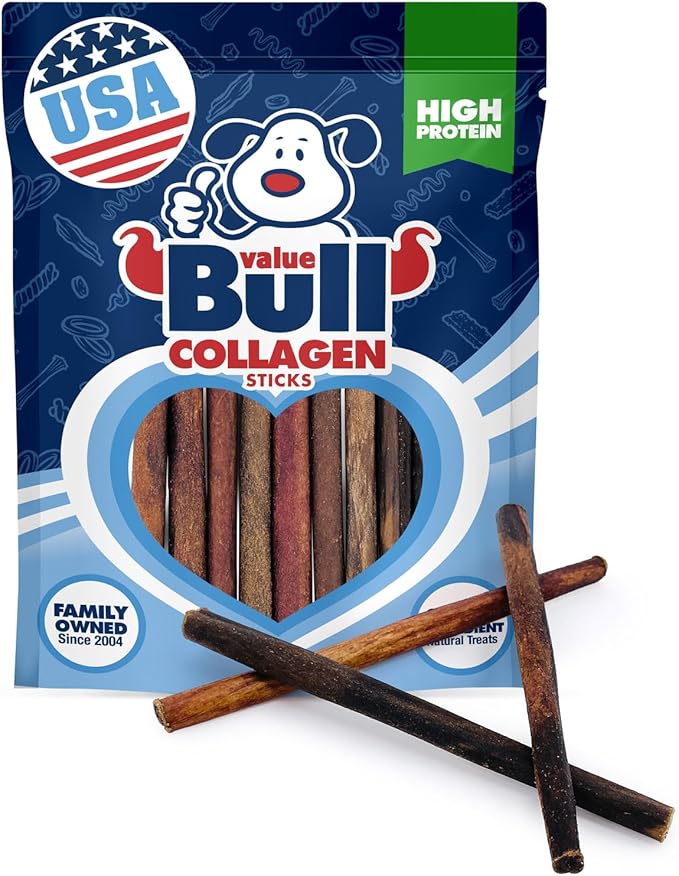 ValueBull USA Collagen Sticks for Small Dogs, 6 Inch Extra Thin Chews, Natural Dog Treats, 10 Count - Promotes Joint, Skin & Coat Health with Glucosamine and Chondroitin