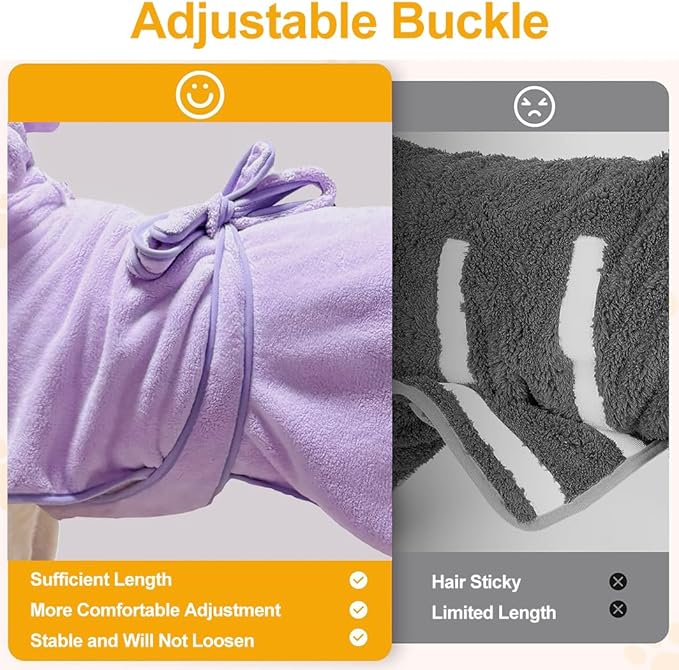 KOOGALSmall to Medium Size Dog Bathrobe, Quick Drying Super Absorbent Used for After Bathing, Warm Dog Towels, Adjustable Hoodies and Belts for Pet Dogs Bath Clothes Products(Purple, L)