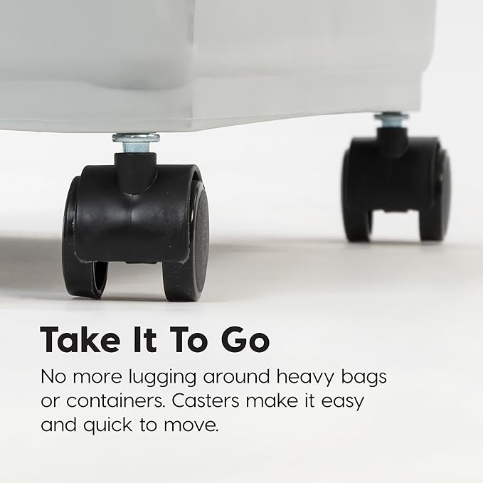 IRIS USA Dog Food Storage Container 50 lbs, 2-Pack with Wheels, Airtight Lid, 2-Cup Scoop, Double Pet Food Storage, Built in Scoop Storage in Lid, Versatile Pet Food Bin, Portable, Gray/Dark Gray