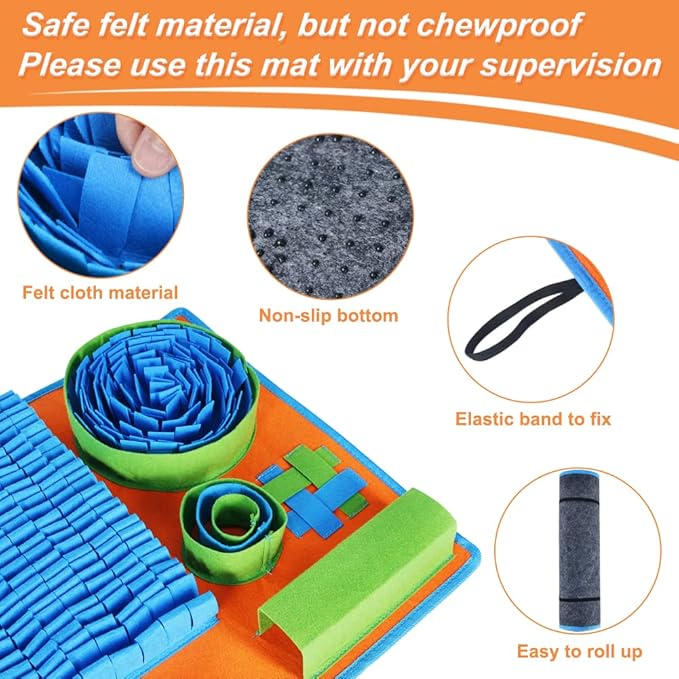 Vivifying Snuffle Mat for Dogs, Interactive Dog Puzzle Toy for Boredom and Mental Stimulation, Enrichment Feeding Game Sniff Mat Helps Slow Eating and Keep Busy
