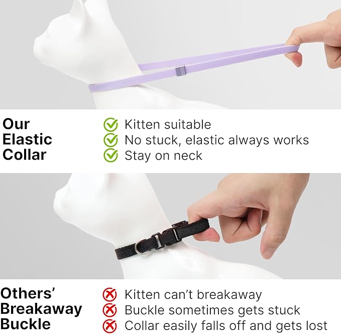 Safety Cat Collar - U.S. IDA Gold Awarding Design, Elastic Quick Release, Non Breakaway - Lightweight for Kitten, Neck Fit 7.8'-15.7' for All Small Large Cat,M(Monet Purple)