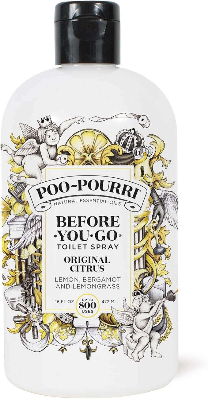 Poo-Pourri Before-You-Go Toilet Spray Refill, Original Citrus, 16 Fl Oz, Up to 800 Uses, Bathroom Odor Deodorizer with Essential Oils for Home or Work, Lemon, Bergamot and Lemongrass Scent