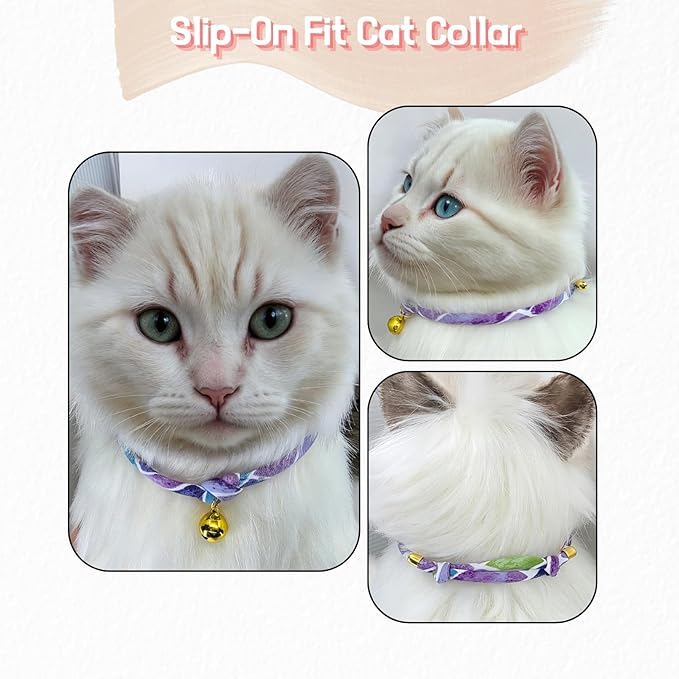 Handmade Cotton Cat Collar with Bell – Adjustable Slip-On Design, No Buckle, Lightweight Rope Collar for Kittens, Indoor Cats, and Small Pets (Plum)