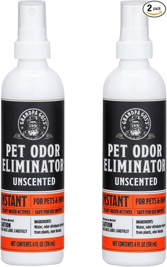 Grandpa Gus's Natural Instant Pet Odor Eliminator, Ready-to-Use Spray, Removes Strong Odor and Smell from Small Animal, Dog & Cat, Home, Carpet & Furniture, 4 fl oz (Pack of 2)