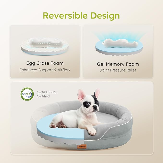 Large Orthopedic Dog Bed, 36 in. Dog Bed for Large Sized Dogs with Full-Surround Bolsters, Dual-Sided Dog Cooling Beds with Memory Foam, Washable Pet Sofa Couch with Nonslip Bottom, Light Grey