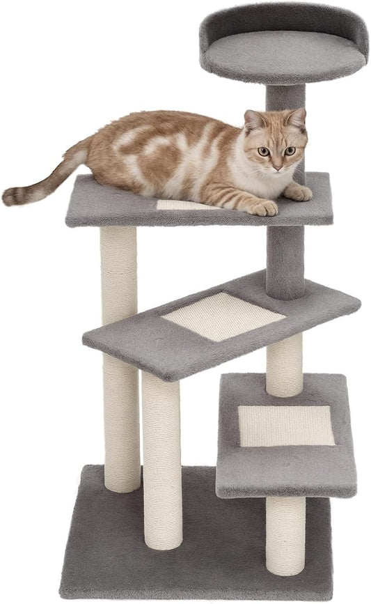 PawHut 40" 5-Level Revolving Stair Cat Tree Scratcher Climbing Activity Tower with Play Center and Resting Perch, Grey