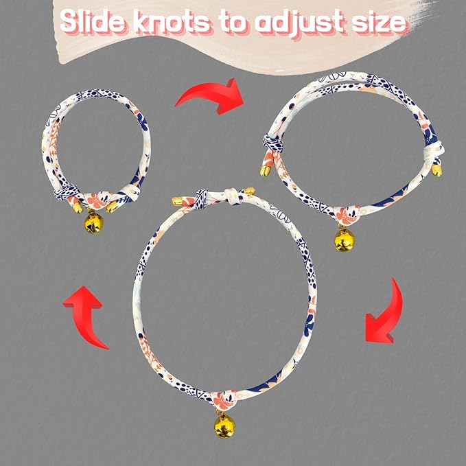 Handmade Cotton Cat Collar with Bell – Adjustable Slip-On Design, No Buckle, Lightweight Rope Collar for Kittens, Indoor Cats, and Small Pets (Breeze)