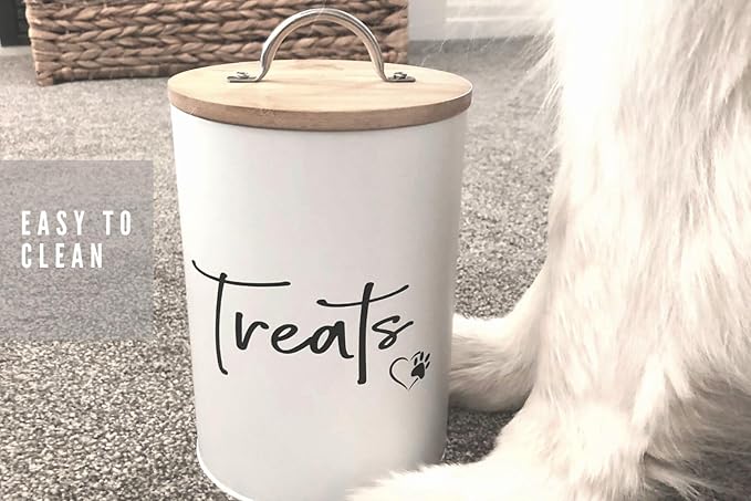 White Dog and Cat Treat Container with Easy to Open Bamboo Lid, 98 oz/12 cups