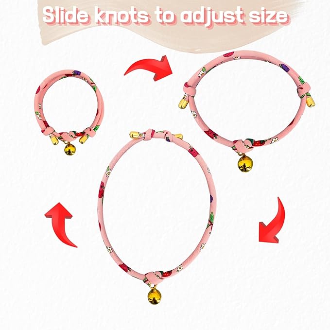 Handmade Cotton Cat Collar with Bell – Adjustable Slip-On Design, No Buckle, Lightweight Rope Collar for Kittens, Indoor Cats, and Small Pets (Cherry)