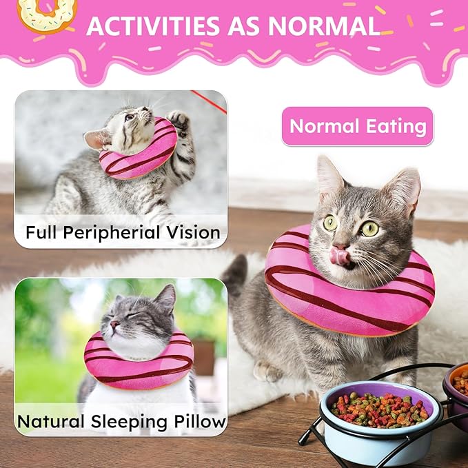 Cat Cone Collar Soft, Cat Recovery Collar for Wound Healing Cute Donut Adjustable Kitten Cones to Stop Licking Comfortable Lightweight Neck Elizabethan Collars for Kittens After Surgery
