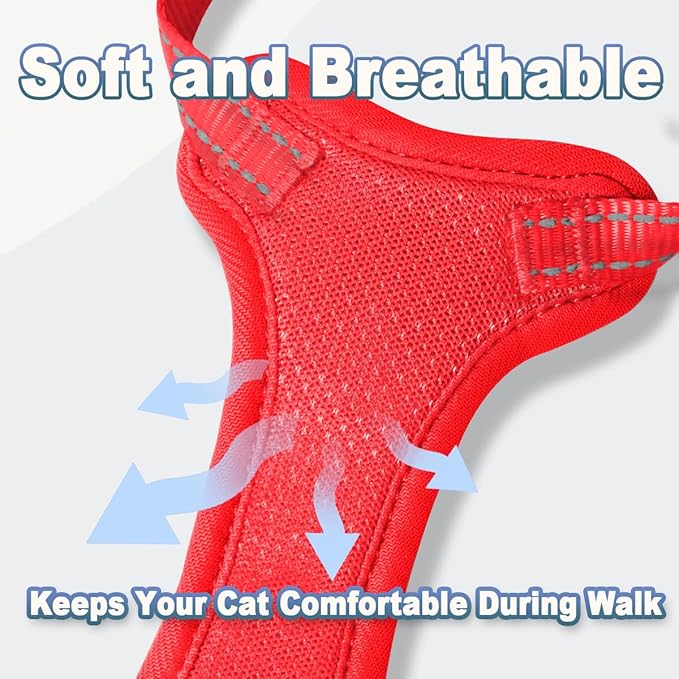 Cat Harness and Leash Set Escape Proof for Kitten Walking, Soft Adjustable Top Handle Vest Harnesses for Cats, Easy Control Breathable Reflective Small Medium Large, Red, XS