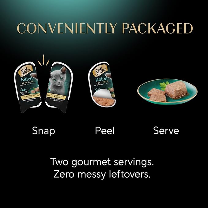 Sheba Perfect Portions Kitten Wet Cat Food Pate Chicken Entree and Salmon Entree, 2.6 oz. Twin-Pack Trays (12 Count, 24 Servings) (Pack of 2)