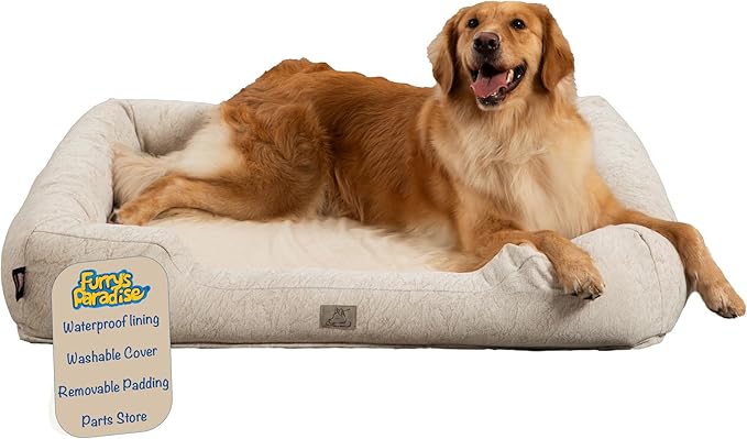 Furry's Paradise Foam Cuddler Pet Bed with Waterproof Liners, Reversible Cushion, Washable Cover, Recycled Fibers and Non-Slip Bottom. (Brown Marble, Orthopedic Large)