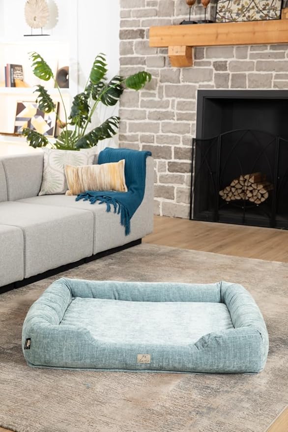 Furry's Paradise Foam Cuddler Pet Bed with Waterproof Liners, Reversible Cushion, Washable Cover, Recycled Fibers and Non-Slip Bottom. (Shallow Seas, Orthopedic Medium)