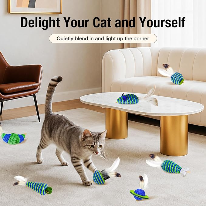 UTEE Pet Simulation Feather Toy Set Interactive Cat Toy with Mini Bell, Cat Teaser and Eco-Friendly Materials to Stimulate Play and Enhance Intimacy (Green and Blue)
