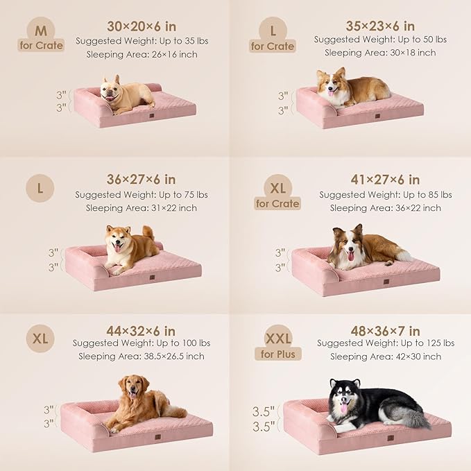 EHEYCIGA Memory Foam Dog Bed XLarge Sized Dogs, Extra Large Dog Bed Orthopedic with Washable Removable Cover, Waterproof XL Pet Bed Couch for Crate, 41x27x6 Inches, Pink