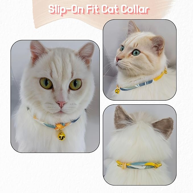 Handmade Cotton Cat Collar with Bell – Adjustable Slip-On Design, No Buckle, Lightweight Rope Collar for Kittens, Indoor Cats, and Small Pets (Daisy)