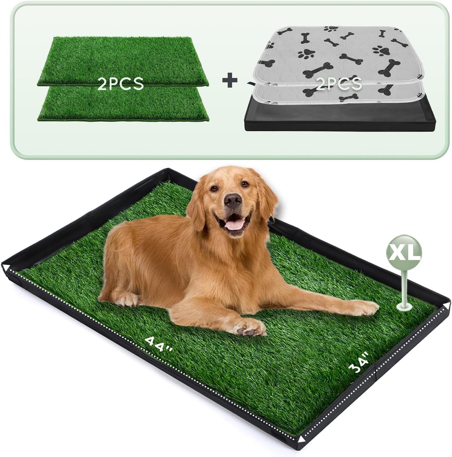Dog Grass Pad with Foldable Dog Litter Box,Extra Large Liner Base for Balcony，Ultra-Absorbent Artificial Grass Pads for Dogs Pee Pad Holder, Potty Training, 2 PCS Reusable Pee Pad