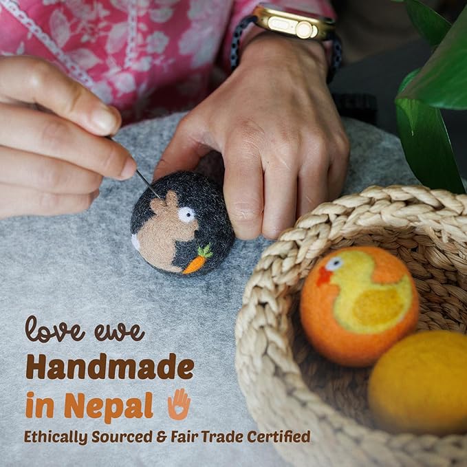 Hustle & Blush Wool Felt Balls - 3 Pack Love Ewe Pet Supplies – 2in Colorful & Durable Cat Toys Handmade from New Zealand, Ideal for Indoor Play and Mental Stimulation – Dragonfly & Butterfly Design