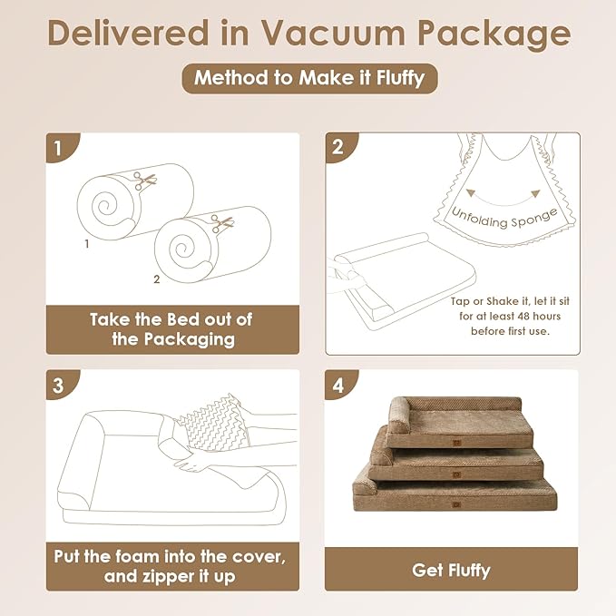 EHEYCIGA Memory Foam Dog Bed XLarge Sized Dogs, Extra Large Dog Bed Orthopedic with Washable Removable Cover, Waterproof XL Pet Bed Couch, 44x33x6 Inches, Camel