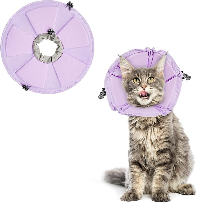 Cat Cone Collar Soft, Adjustable Elizabethan Collar for Cats to Stop Licking, Comfortable Lightweight Kitten Cone for Wound Healing and Surgery Recovery,Purple L
