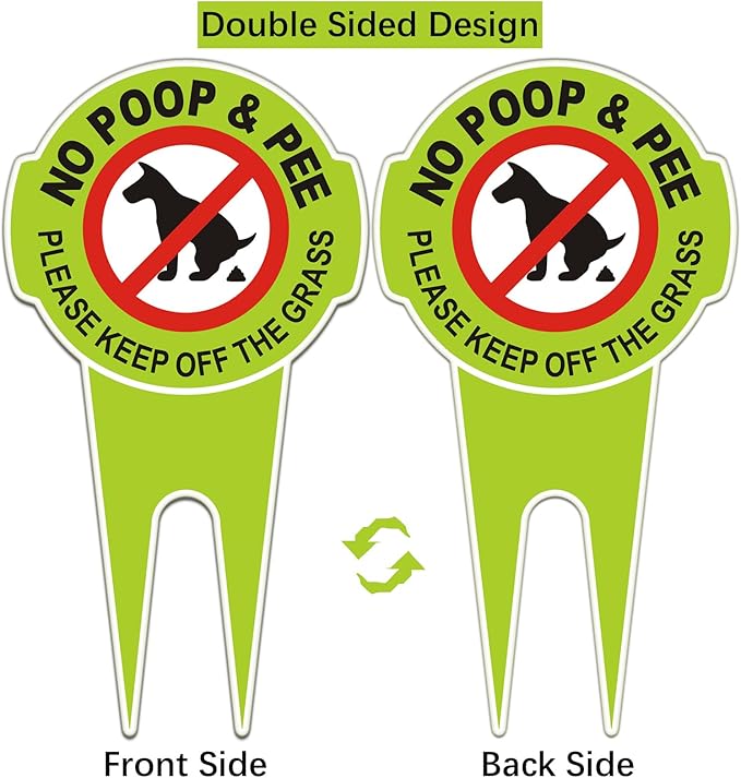 2 Pcs No Poop Dog Signs with Stake 12.0" x 6.5", Double Sided No Pooping Dog Sign for Yard Politely Reads - Please Keep Off The Grass - Stop Dogs from Pooping or Peeing On Your Lawn