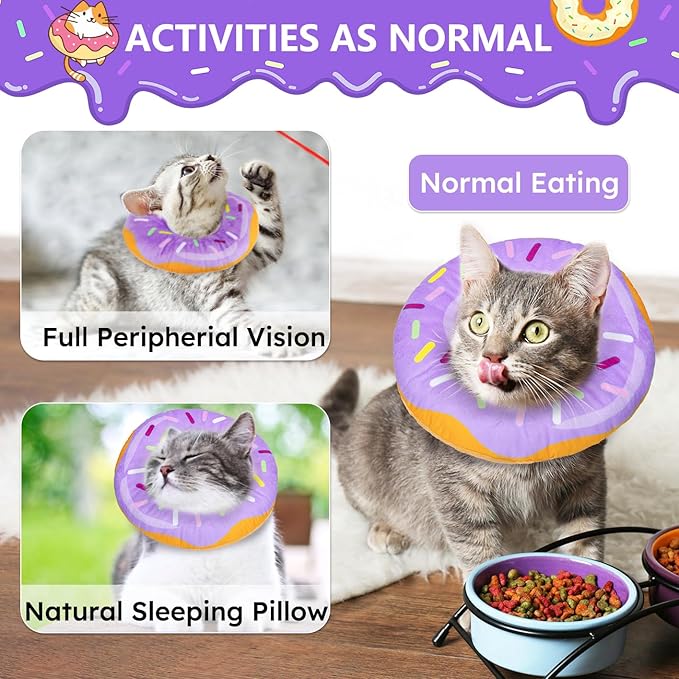 Cat Cone Collar Soft, Cat Recovery Collar for Wound Healing Cute Donut Adjustable Kittens Cones to Stop Licking Comfortable Lightweight Neck Elizabethan Collars for Cats Kittens After Surgery
