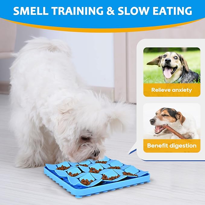 Silicone Snuffle Mat for Dogs 2 Pack, Silicone Dog Slow Feeder Lick Mat with Suction Cups, Puppy Puzzle Feeder Toys Sniff Mat Foraging Mat for Smell Training Slow Eating, Blue & Green