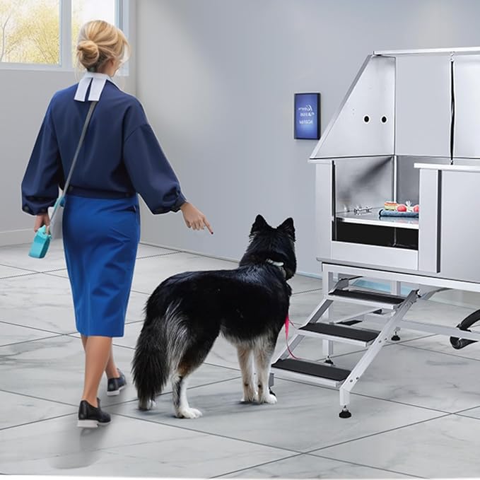 VEVOR 50" Pet Dog Bathing Station w/Stairs, Professional Stainless Steel Dog Grooming Tub w/Soap Box, Faucet,Rich Accessory, Dog Bathtub for Large,Medium,Small Pets, Washing Sink for Home Left