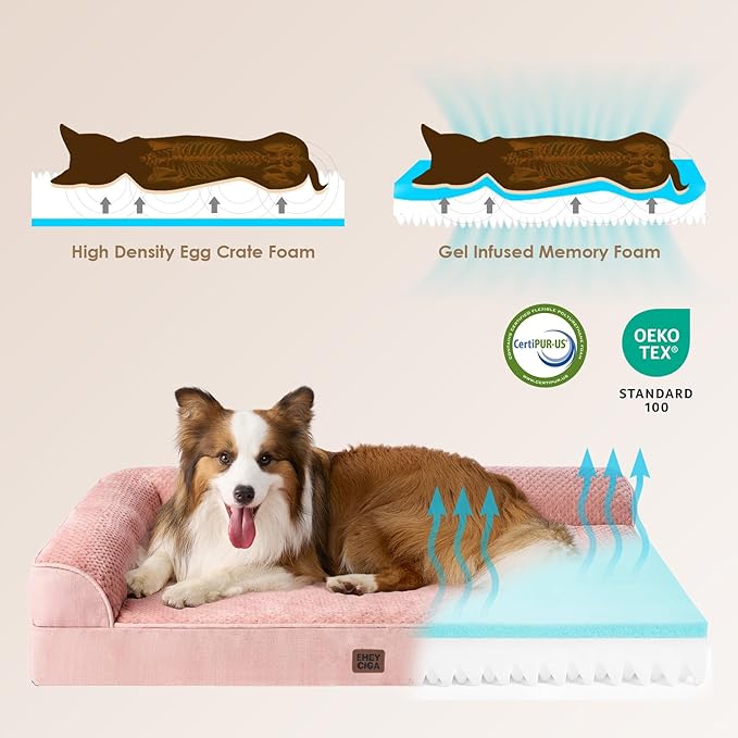 EHEYCIGA Memory Foam Dog Bed XLarge Sized Dogs, Extra Large Dog Bed Orthopedic with Washable Removable Cover, Waterproof XL Pet Bed Couch for Crate, 41x27x6 Inches, Pink