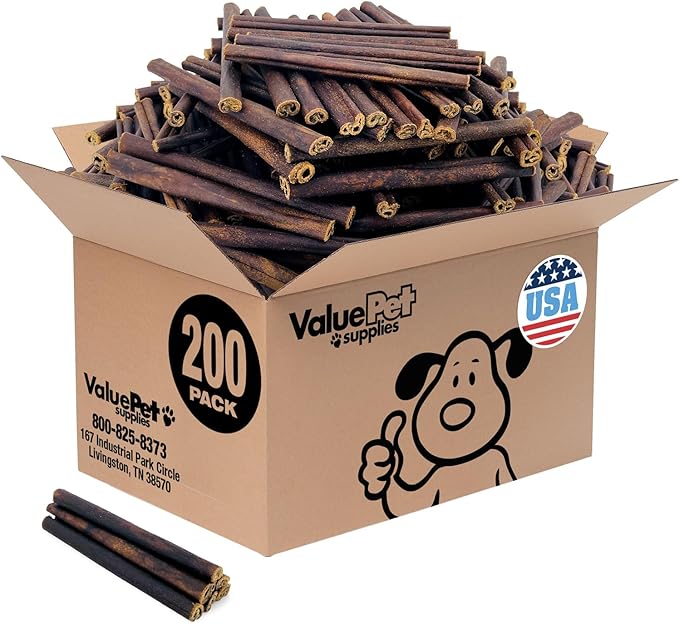 ValueBull USA Collagen Sticks for Small Dogs, 6 Inch Thin Chews, Natural Dog Treats, 200 Count Bulk Pack - Promotes Joint, Skin & Coat Health with Glucosamine and Chondroitin