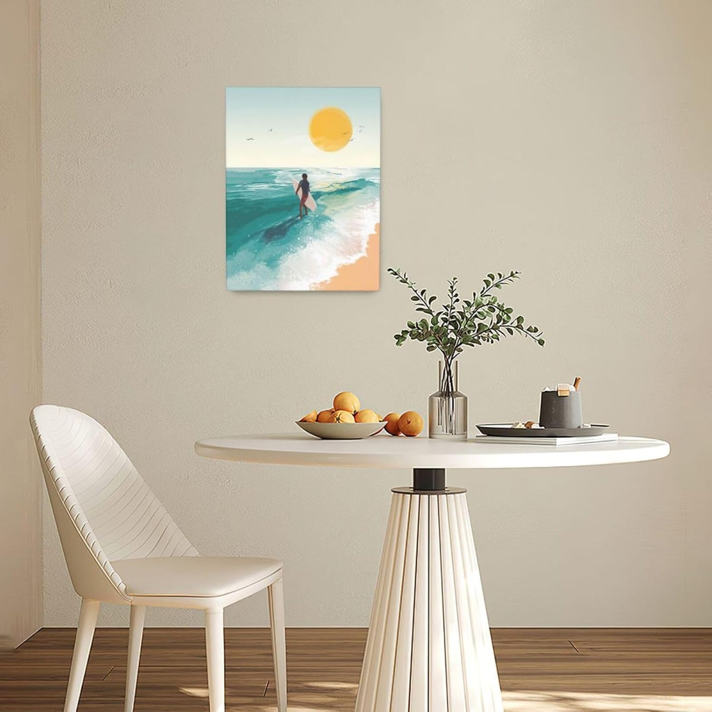 Beach Surfing Wall Art Ocean Coastal Wave Canvas Wall Decor Summer Nature Seascape Pictures Painting Print Framed Artwork Decorations for Bathroom Living Room Office Bedroom 12"x16"