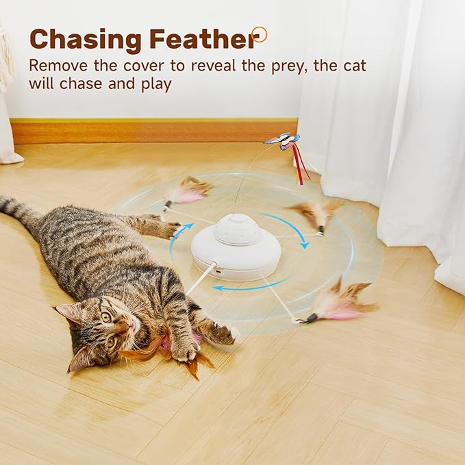 Potaroma Cat Toys Chargeable, 3in1 Hide and Seek for Kittens, Interactive Automatic Play, Fluttering Butterfly, Moving Wand Feather, Indoor Kitty Exercise 22.8 Inch Cover for All Breeds