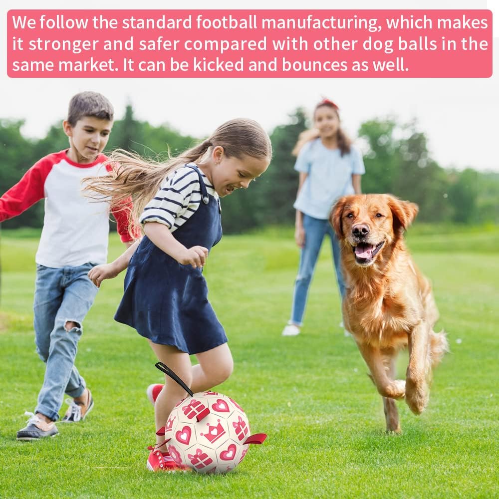 QDAN Pink Dog Toys Soccer Ball with Straps, Interactive Tug of War Toy, Puppy Birthday Gifts, Water Toy, Durable Dog Balls for Medium Large, Valentines Gift (8 Inch)