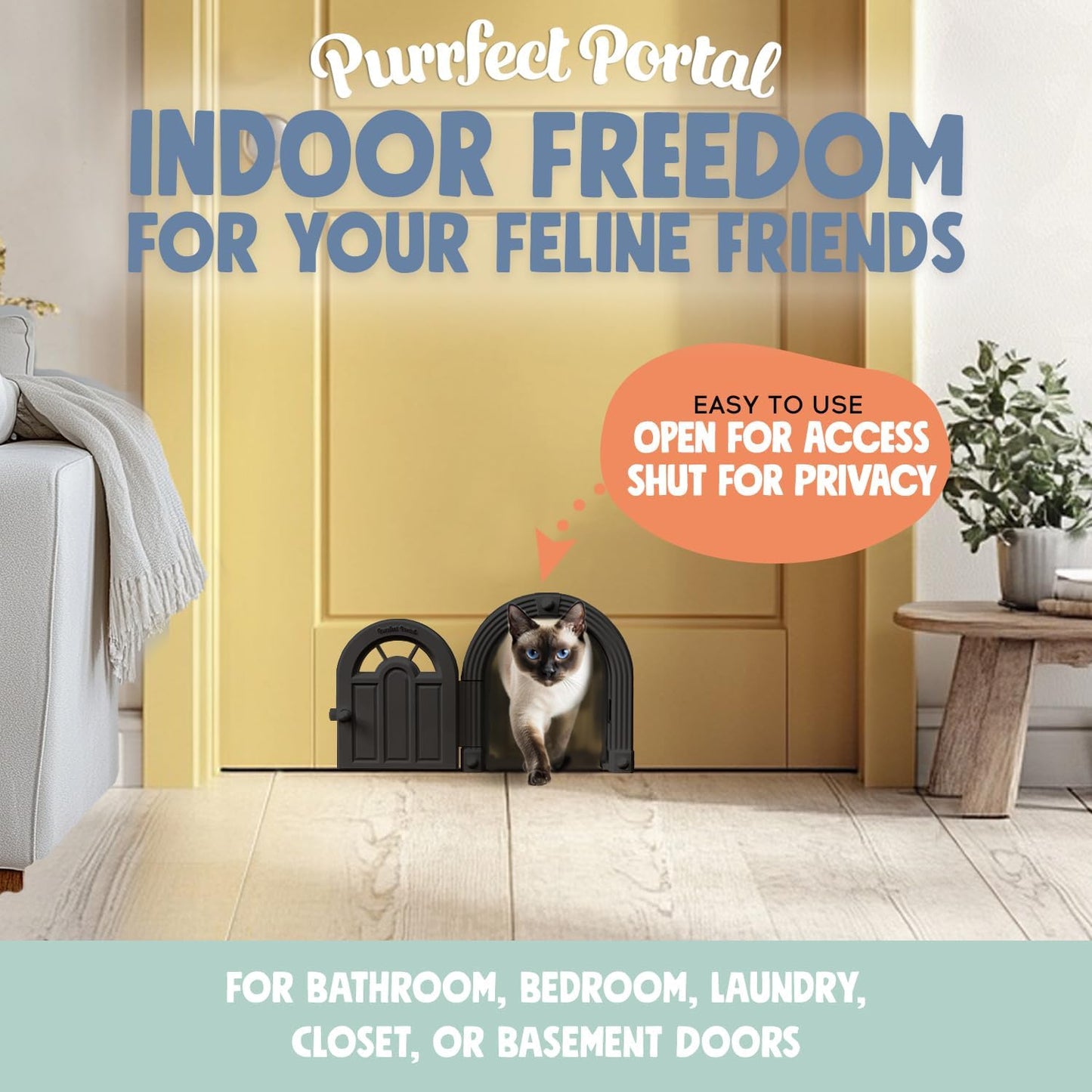 Meow Manor® Cat Door Interior Door - No-Flap, Interior Cat Door for Cats Up to 20 lbs, Easy DIY Setup, Secured Installation in Minutes, No Training Needed…