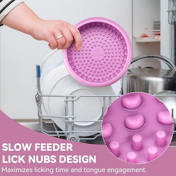 Dog Lick Bowl, Animire Freeze Lick Mat for Dogs, Non-Slip Slow Feeder Licking Bowl Enrichment Treat for Distraction Anxiety Relief, Food Grade Silicone, Dishwasher Safe(Pastel Purple,XL)