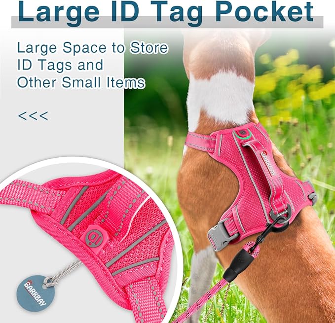 BARKBAY Dog Harness No Pull with ID Tag Pocket - Heavy Duty, Reflective, Easy Control for Large Dogs(Pink,M)