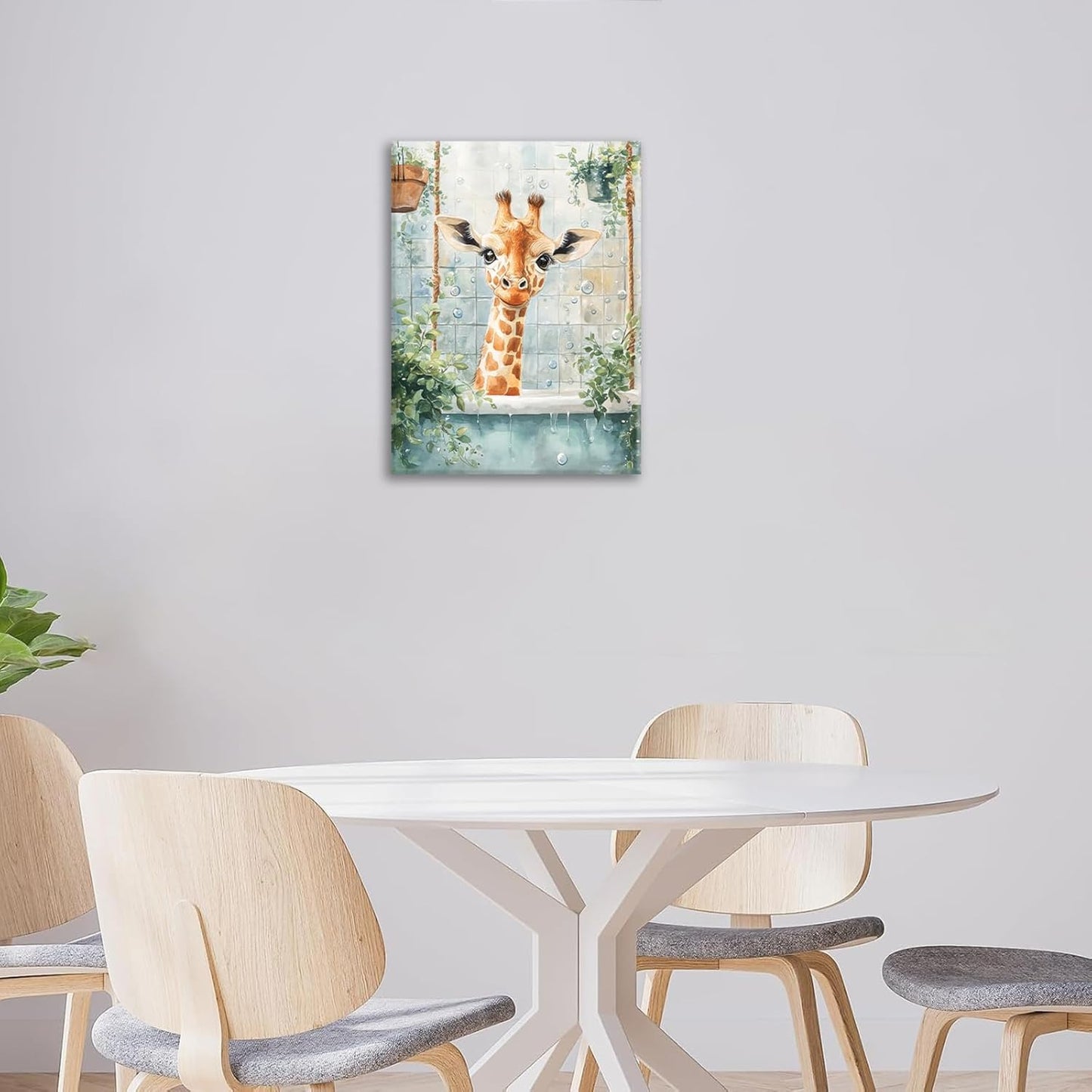 Bathroom Funny Giraffe Pictures Wall Art, Watercolor Giraffe Bathroom Wall Decor, Animal Framed Painting Canvas Artwork for Living Room Decorations 16"L x 12"W