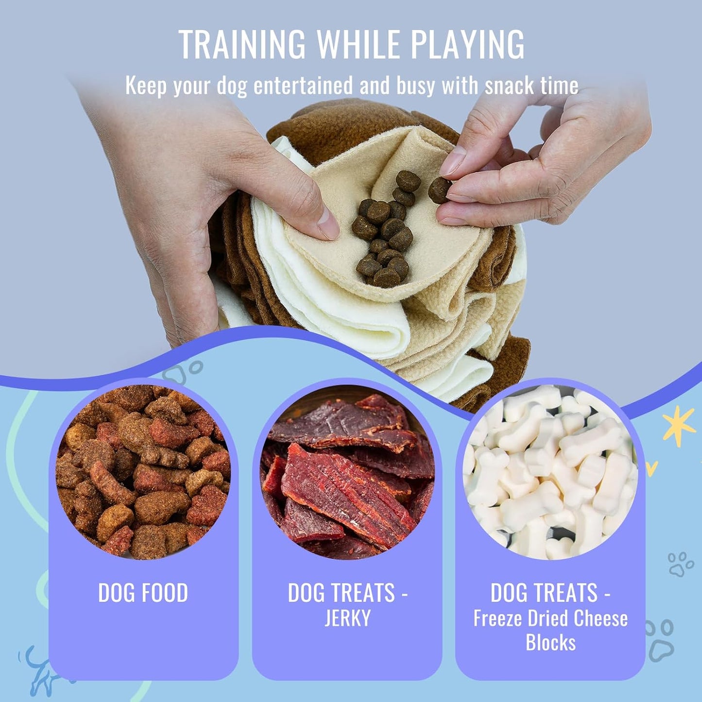 Pet Snuffle Ball, Puzzle Sniffing Interactive Dog Ball for Blind Dogs Training Stress Relief Dog Enrichment Toys Treat Machine Washable (Milk Tea Brown, 10cm)