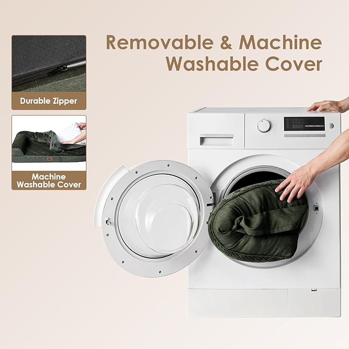 EHEYCIGA Memory Foam Dog Bed Large Sized Dogs, Waterproof Dog Bed Orthopedic with Washable Removable Cover, Non-Slip Pet Bed Couch, 36x27x6 Inches, Dark Green