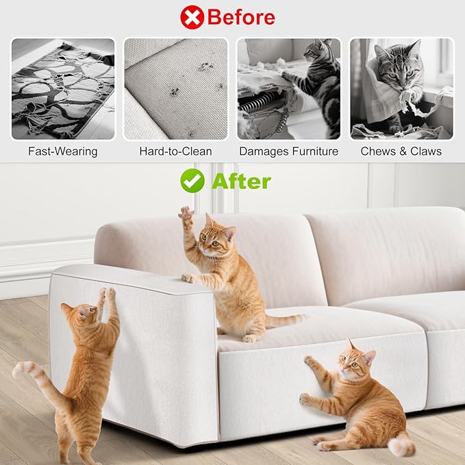 78.7x15.8in Large Size Durable Cat Scratch Furniture Protector,Self-Adhesive Couch Protector from Cat Claws,DIY Scratch Furniture Protector for Cats,Trimmable Climbing Scratching Mat,Off-White