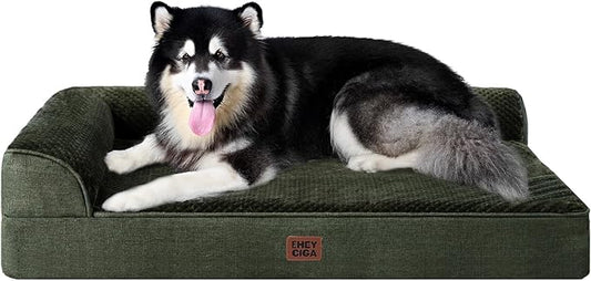 EHEYCIGA Memory Foam Dog Bed XXL, Giant Dog Bed Orthopedic with Washable Removable Cover, Waterproof Pet Bed Couch for Jumbo Dogs, 48x36x7 Inches, Dark Green