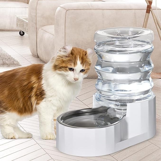 RIZZARI Dog Water Bowl Dispenser: 5L Large Automatic Stainless Steel Gravity Feeder with Specialized Brush and Triple Filter - for Cats with Joint Spine Pain - for Kitchen Bedroom
