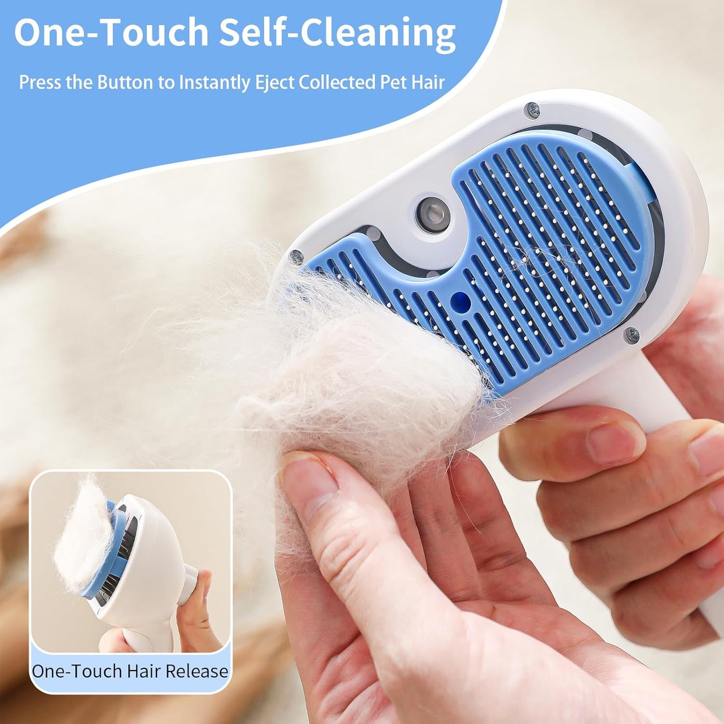 Cat Steam Brush for Shedding,3 In 1 Steam Brush for Dogs & Cats,Spray Hair Removal Comb,Includes Waterless Shampoo,Suitable for Long-haired and Short-haired Pets