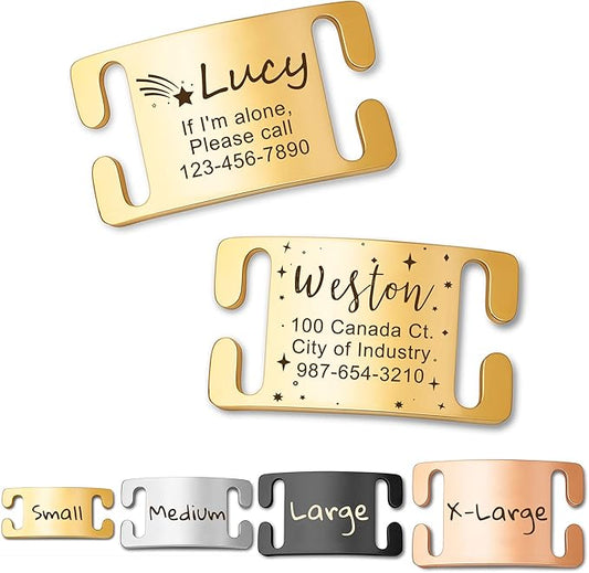 Anavia Slide On Silent Pet ID Tags, Fun Wild Flower Frame Design Personalized Engraved Plated Stainless Steel Cat Dog Name Tags, Glossy Customized Chew-Proof Quiet Dog Collar Tags (Small, Gold)