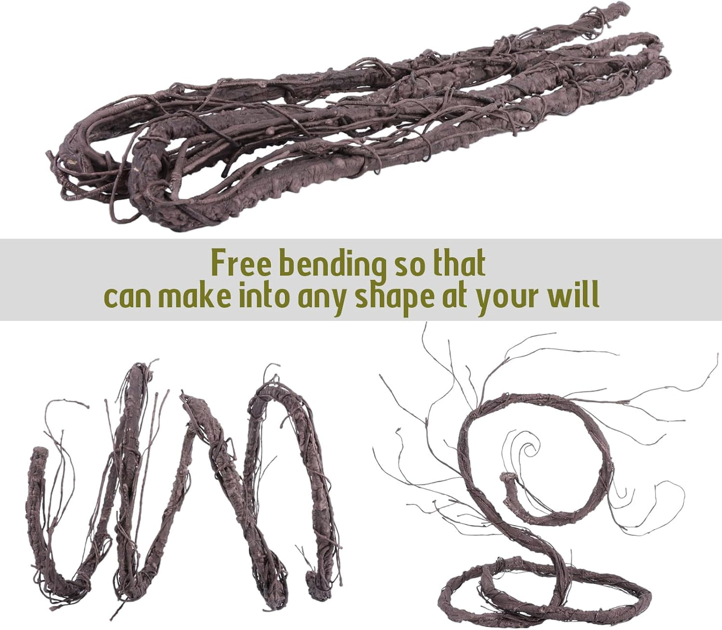 118" Flexible Large Artificial Fake Reptile Plants Tree Branches Twigs Cherry Blossom Liana Wall Hanging Wreath Trunk Stick Vines Garland Wedding Garden X'Mas Halloween Jungle Decoration